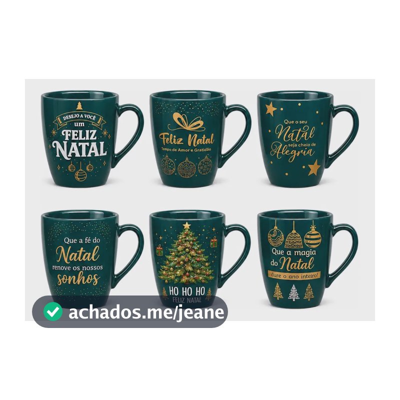 Kit 6 Canecas 260ml Xicara Personalizada Sortida Decorada Verde-escuro Natal