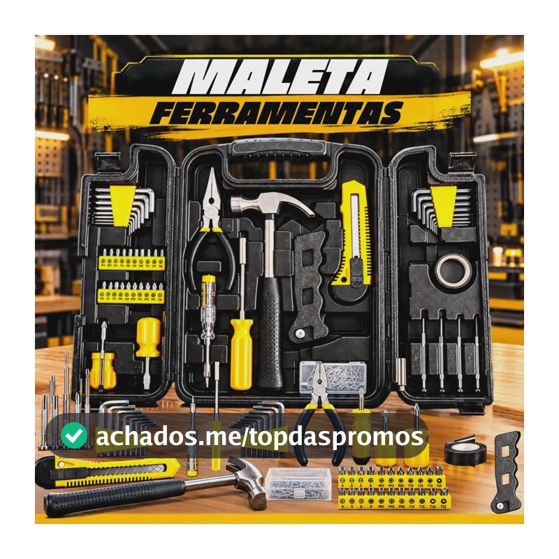 Jogo Maleta ferramentas 200 peças profissioal e domestico Completa Manutenção, Alicate, Bits, Estilete, Chaves Allen, Fenda E Phillips, Martelo, Serra, Fita Isolante, Pregos, Buchas, Chave Voltagem