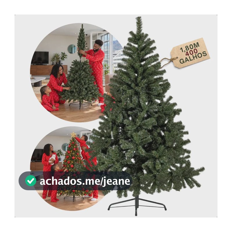 Árvore de Natal Ex Decor Luxo 1,80m 400 Galhos Pinheiro Verde Desmontável