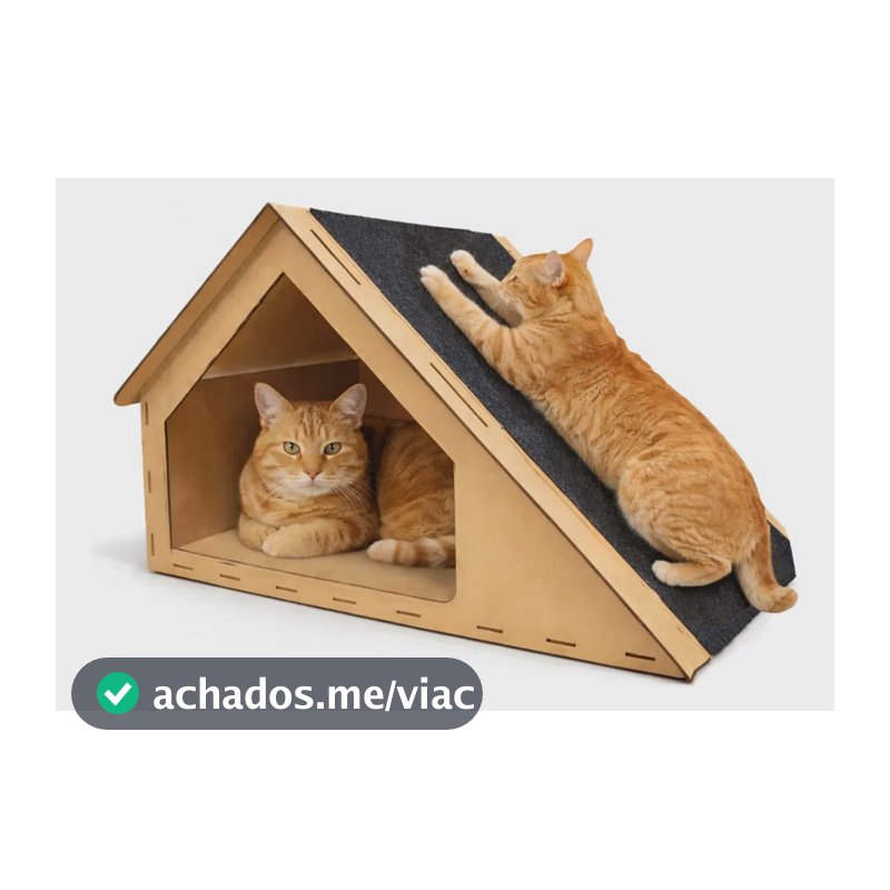 Casinha Gato Toca Arranhador Madeira Mdf Carpete 30x47x36cm - ACB Torneados em Madeiras