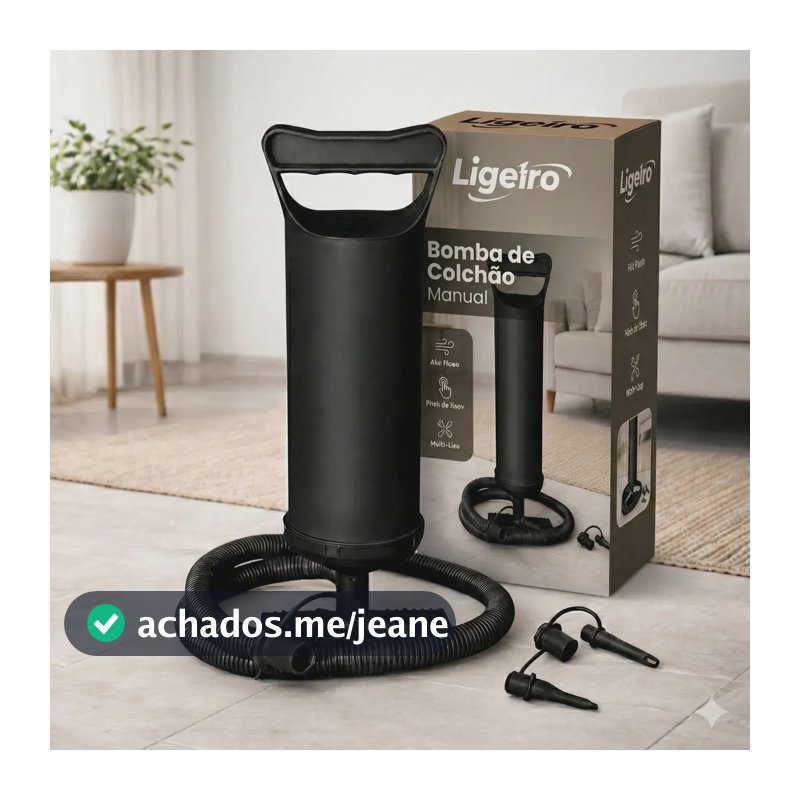 Bomba De Ar Manual Preta Com 3 Bicos Adaptadores Para Encher Piscina, Colchão E Boias Infláveis Ligeiro