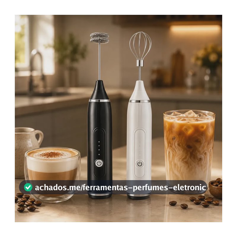 Mini Batedor Misturador Elétrico Recarregável USB, com 3 Velocidades e 2 Batedores em Aço Inox