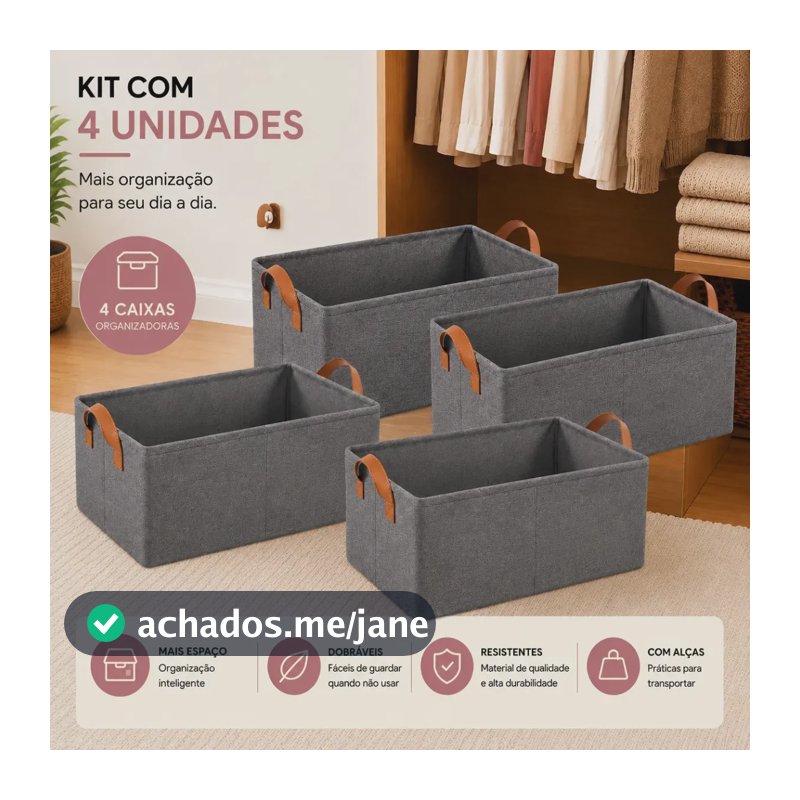 Kit 4 Caixas Organizadora para Guarda Roupa e Gavetas Cesto Organizador Multiuso de Roupas Íntimas e Camisas