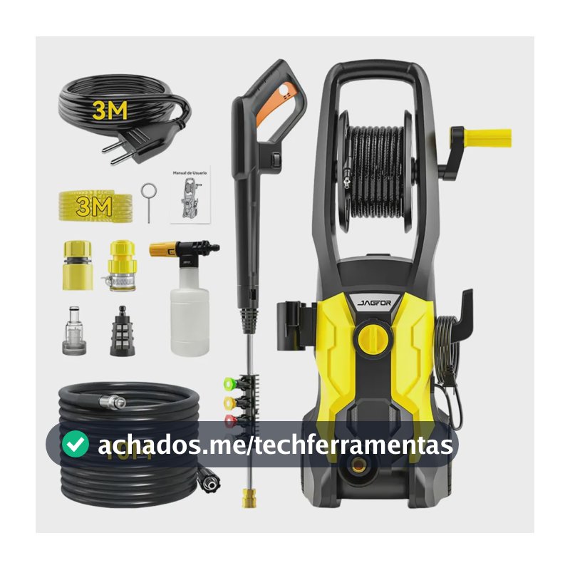 Lavadora de Alta Pressão JAGFOR 2800W para Limpeza Profissional de Carros e Pátios
