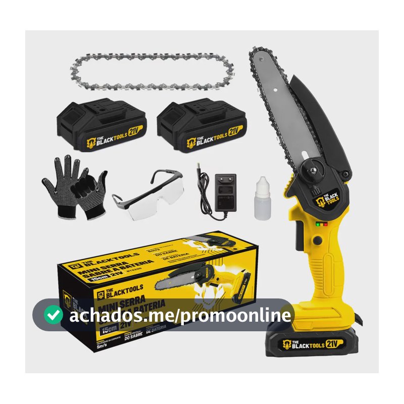 Kit Motosserra Elétrica Portátil 6 Pol 2 Baterias 21v Recarregável Bivolt Bts-200 The Black Tools