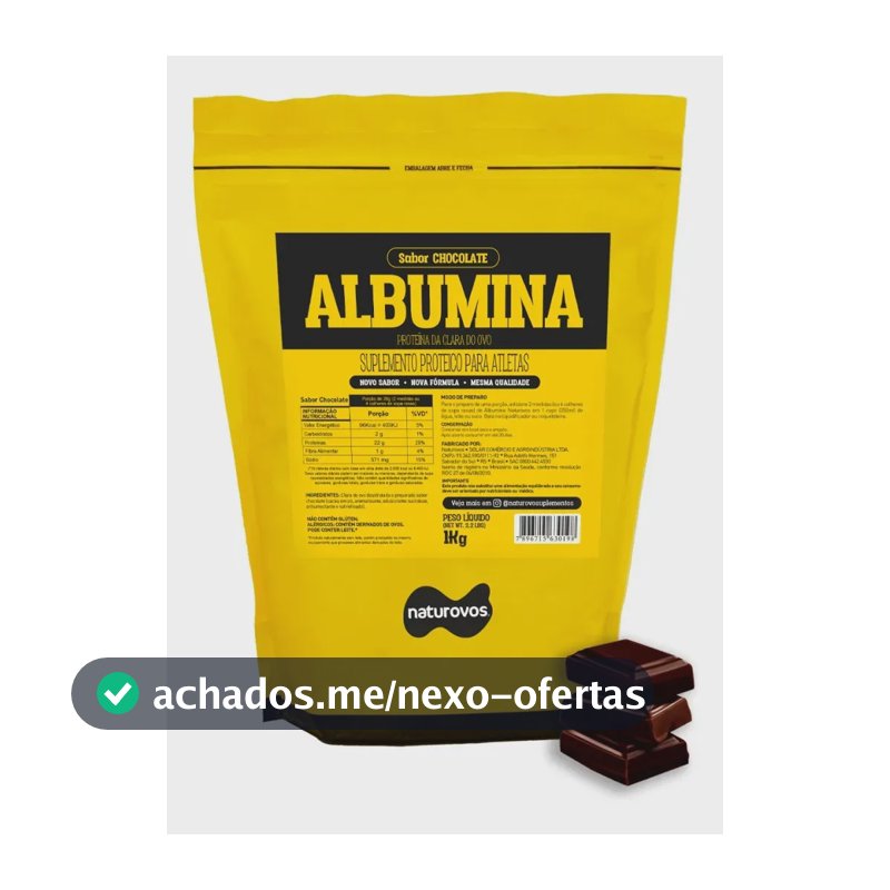 Albumina Naturovos Sabor Chocolate em Pó 1kg Refil Proteína
