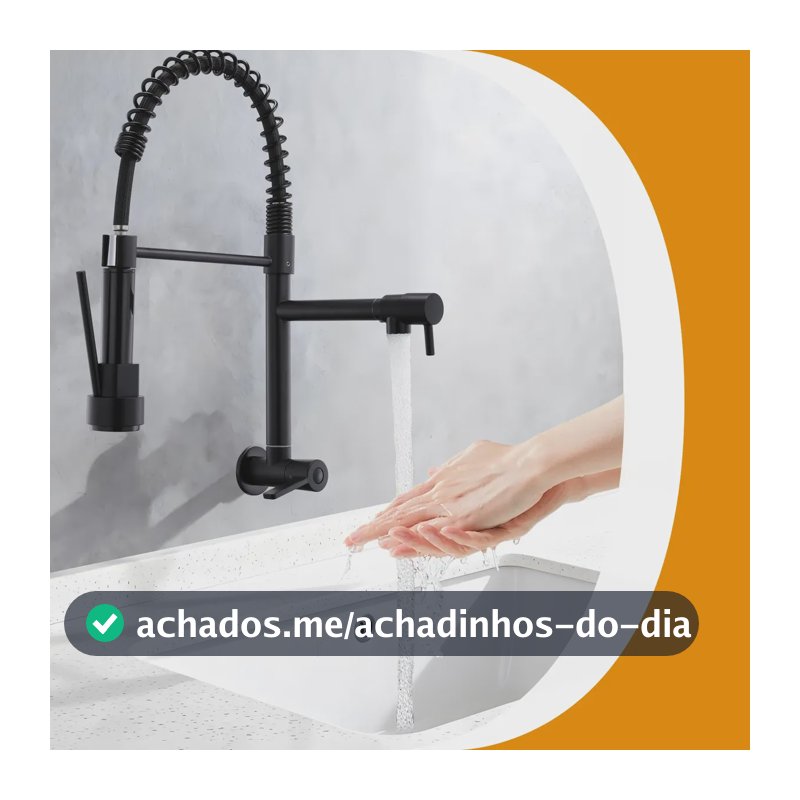 Torneira Gourmet Cozinha Mola Grande Flexível Luxo 360° Preto Parede