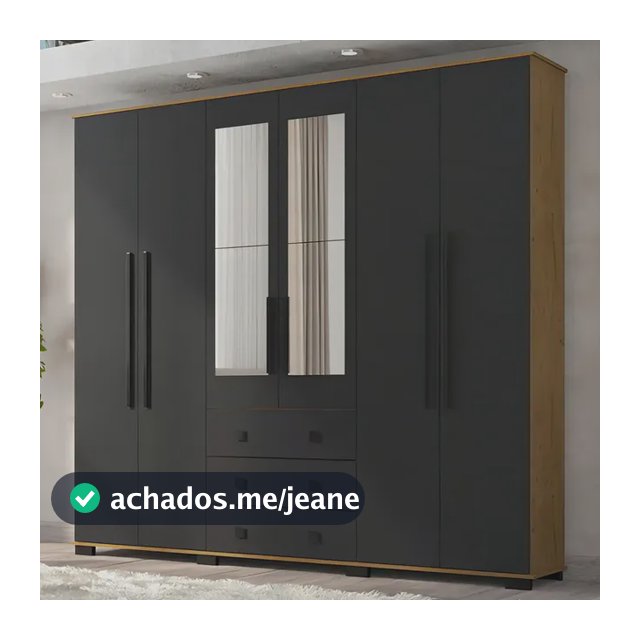Guarda Roupa Casal Espelho 6 Portas Eb23063 Araplac Cor Freijo/Carbono