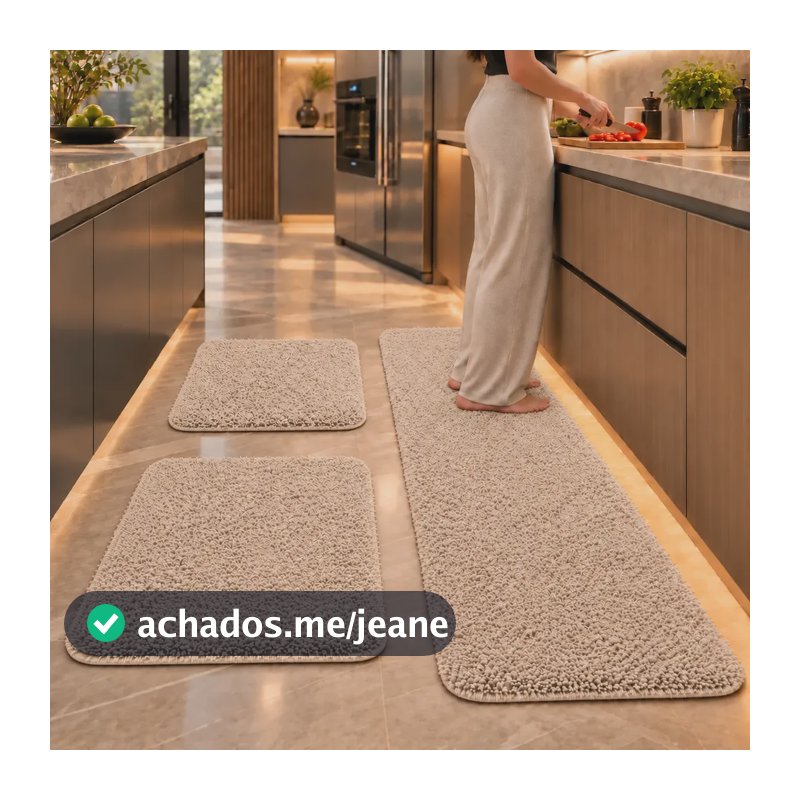 Tapete Cozinha Quarto Soft Jogo 3 Peças Antiderrapante Macio 1.2 M 40 Cm Bege
