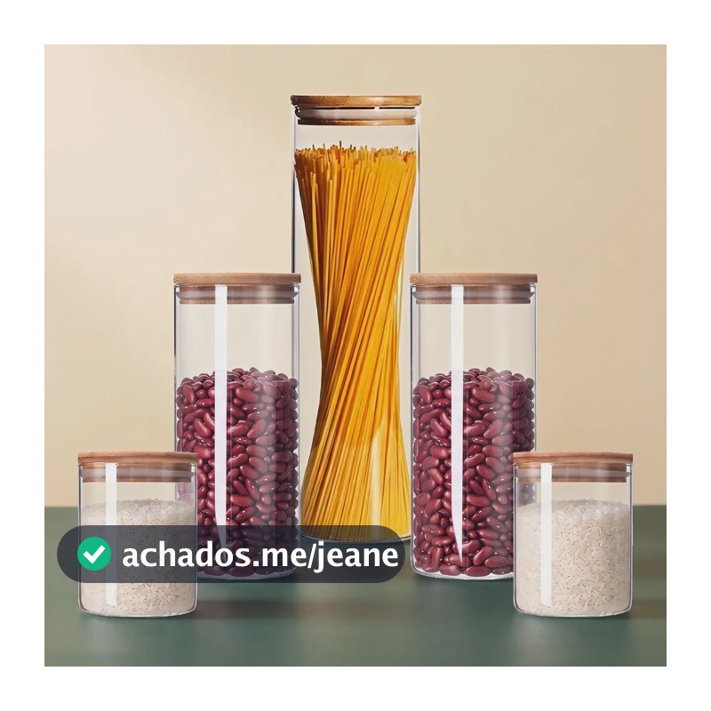 Kit 5 Potes de Vidro Herméticos com Tampa de Bambu para Mantimentos Grãos Café e Cereais 4,35 Litros Borossilicato Zelvi