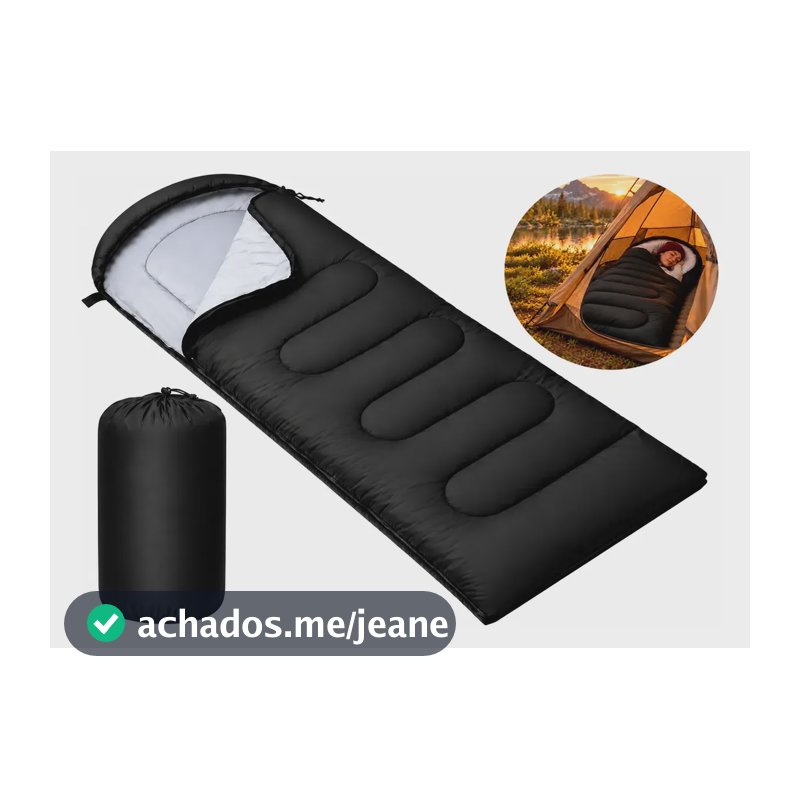 Saco De Dormir Camping Com Capuz E Isolamento Térmico Preto