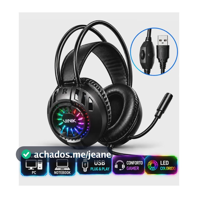 Headset Gamer V-Shield RGB USB Com Microfone Flexível Som Imersivo Conforto Prolongado Para PC Notebook