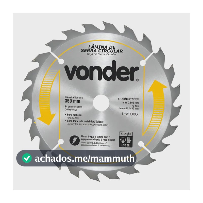 Lâmina De Serra Circular 350x30mm 24 Dentes Vídea Vonder Cor Aço escovado