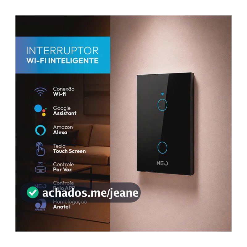 Interruptor Inteligente Smart Neo Avant NEO 2 Botões Touch Wi-Fi Alexa Preto