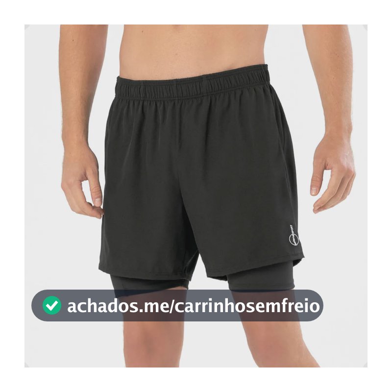 Short Duplo Compressão Fit Bermuda Masculina Bolso Interno Preto Gg