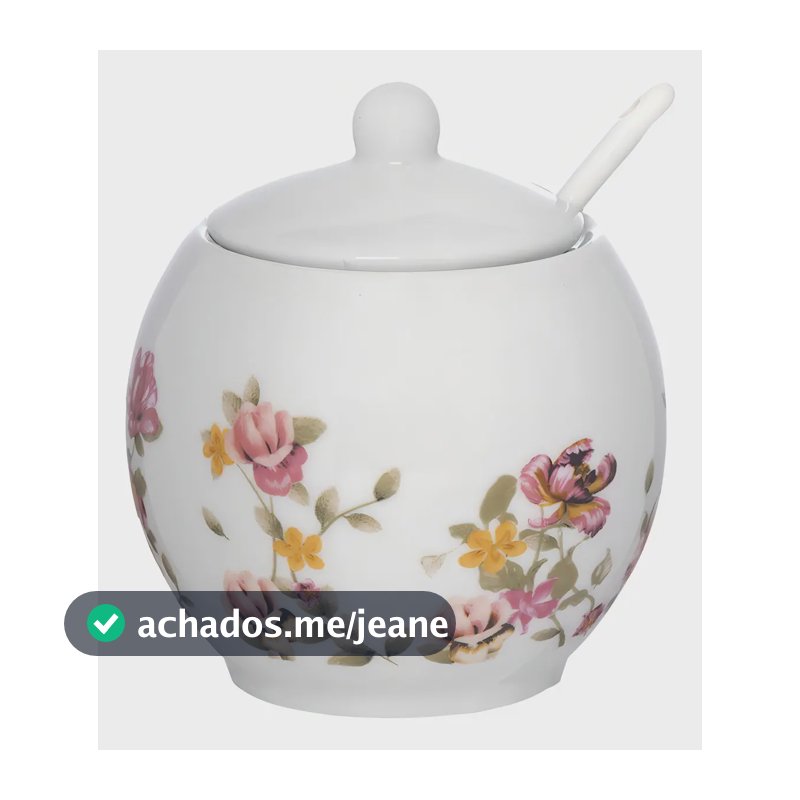 Açucareiro Porcelana Branco Com Colher Le Jardin 350ml Hauskraft