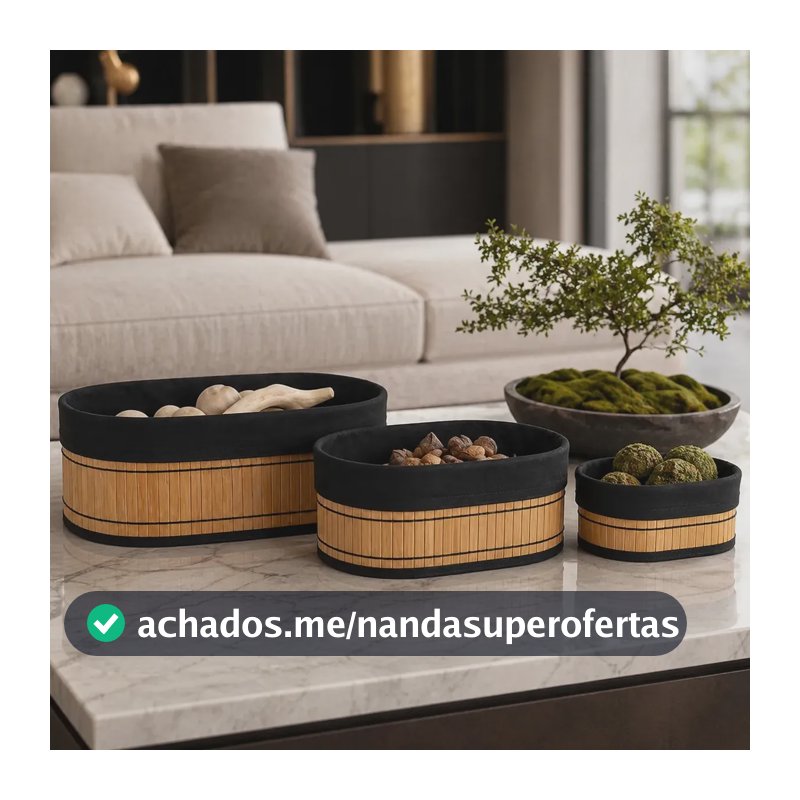 3 Cestos Organizadores Em Bambu P/ Multiuso No Banheiro Quarto Sala Cozinha Decoração Estilo Madeira Com Fundo De Mdf Servir Armazenar Acessórios Toalhas Papel Higiênico Comida Embalagens Perfumes