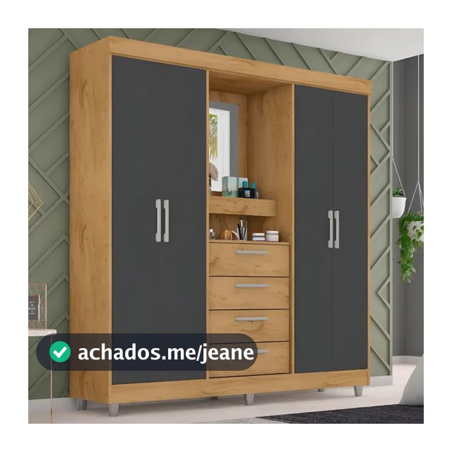 Guarda Roupa Casal 4 Portas Espelho 4 Gavetas 2218 Araplac Cor Freijo/carbono