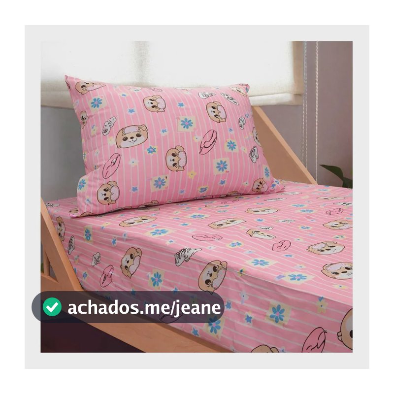 Jogo de Lençol Solteiro Infantil Estampado Ursinhos Rosa DBLUN DECORAÇÕES