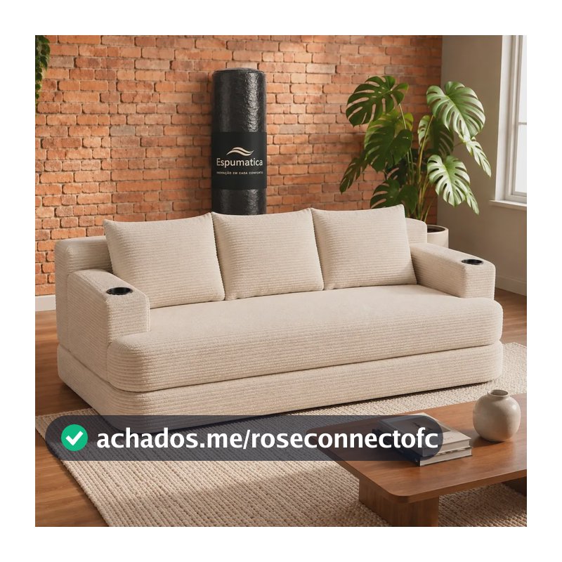Sofá Cama Casal Retrátil Em Cotelê Com Porta Copos Moderno Creme Cotelê