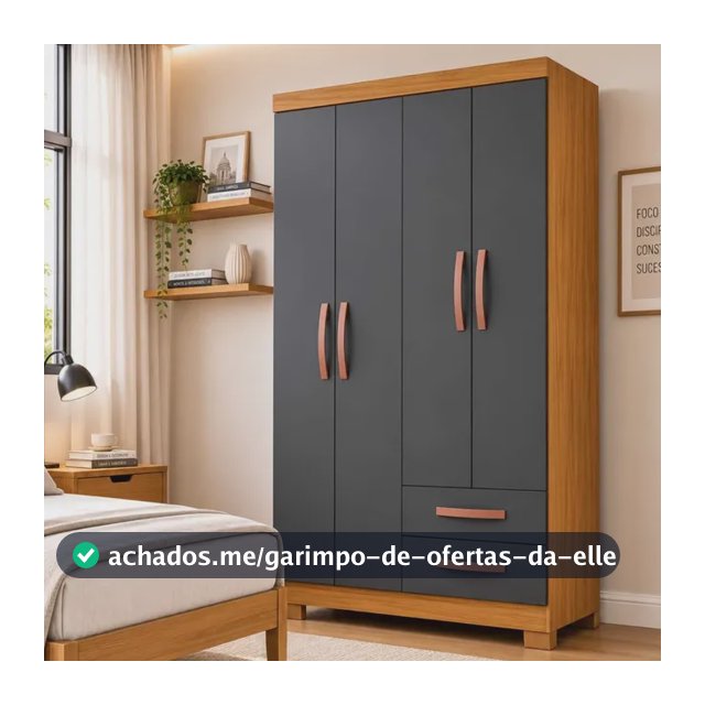 Guarda Roupa Quarto Solteiro 100cm 4 Portas 2 Gavetas Basic Carvalho/grafite
