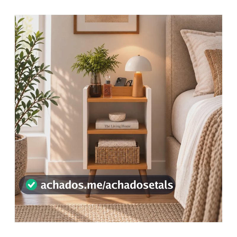 Mesa De Cabeceira Lateral Apoio Organizador De Quarto Retro Acabamento Brilhante