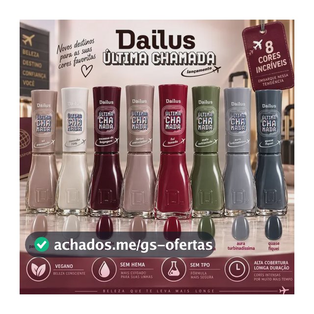 Esmalte Dailus Kit 8 Cores Coleção Ultima Chamada Lançamento Vinho Vermelho Nude Azul Verde