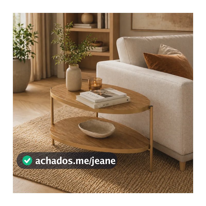 Mesa Orgânica Lateral Decorativa Para Sala Moderna Luxo Madeira Clara / Dourado
