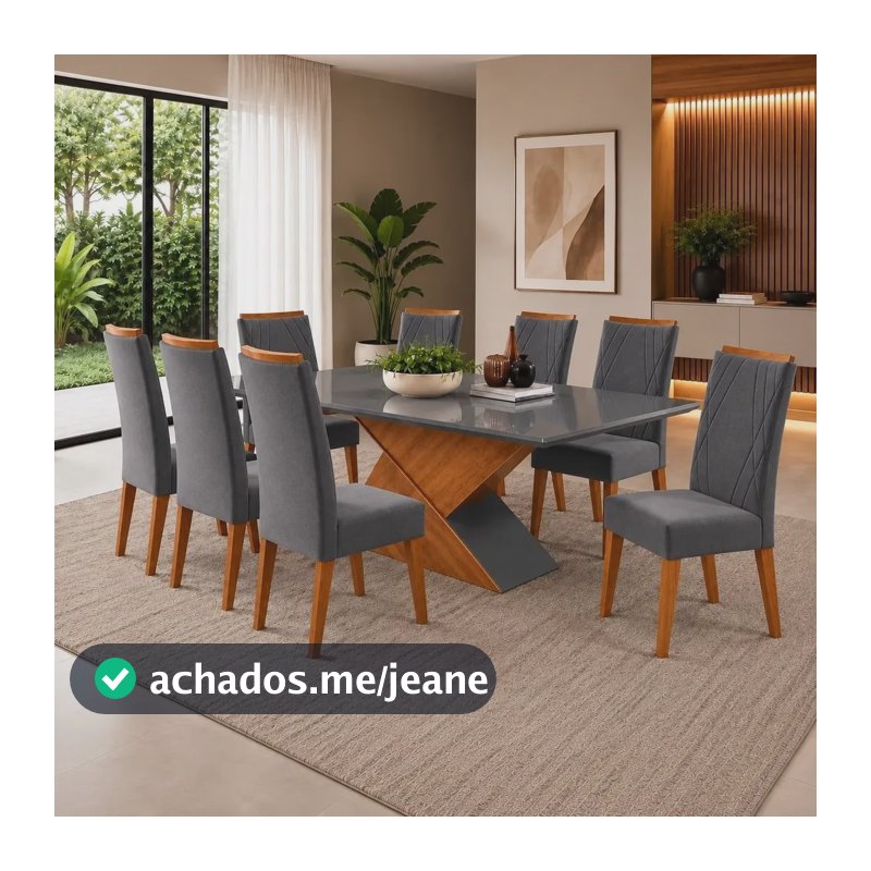 Mesa De Jantar Retangular Pipa Com 8 Cadeiras Madeira Mel/cinza/grafite