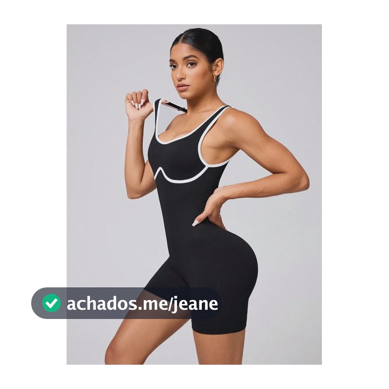 Macaquinho Fitness Feminino Macacão Academia Bicolor Treino Preto Único 38 Ao 44