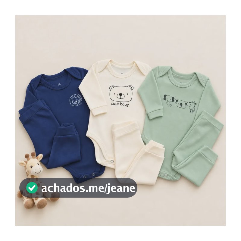 Kit 6 Peças Algodão Bebê Menino (3 Body + 3 Calças) Rn Ao Gg Estampado Rn