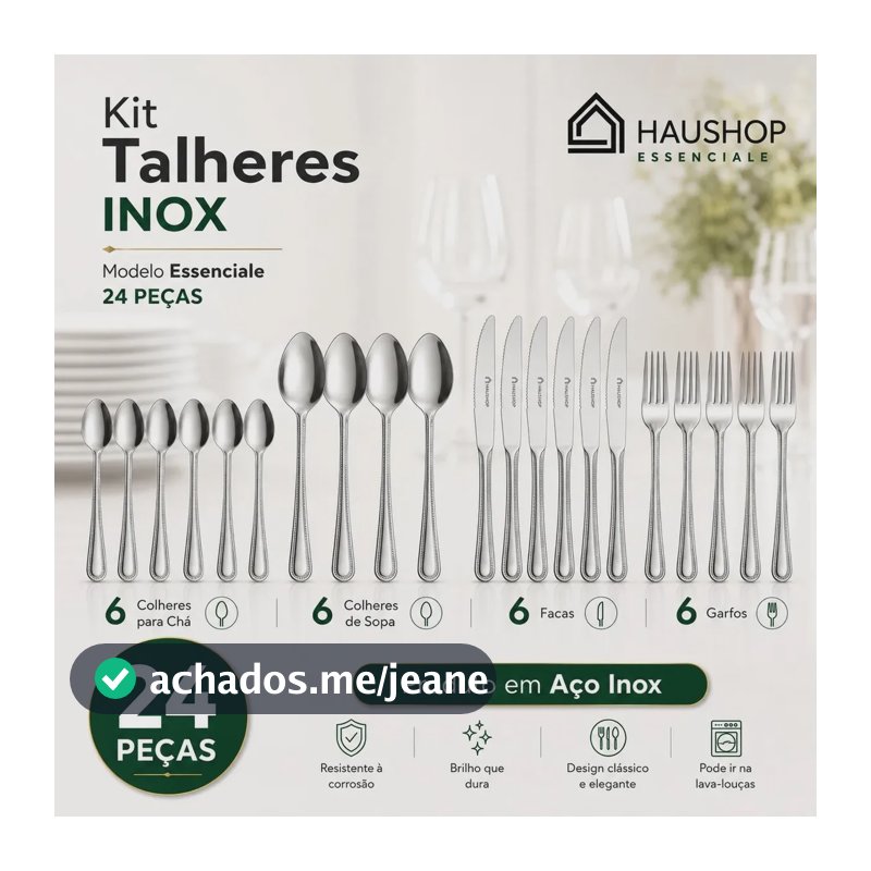 Faqueiro Inox 24 Peças Essenciale Haushop Jogo De Talheres Conjunto Mesa Posta Premium Resistente