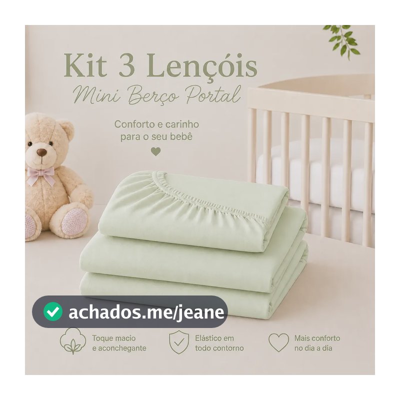Kit 3 Lencol Mini Berco Portatil 90x60 Malha 100% Algodao Verde-claro