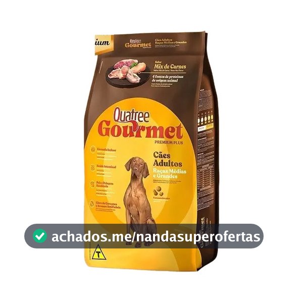 Ração Cachorro Adulto Quatree Gourmet Sem Corante 15kg