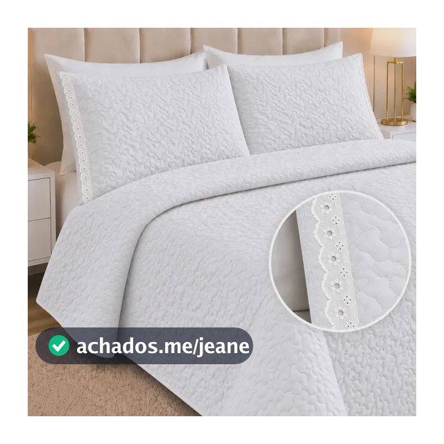 Kit Cobre Leito Casal Dupla Face Colcha 3 Peças 200 Fios Branco