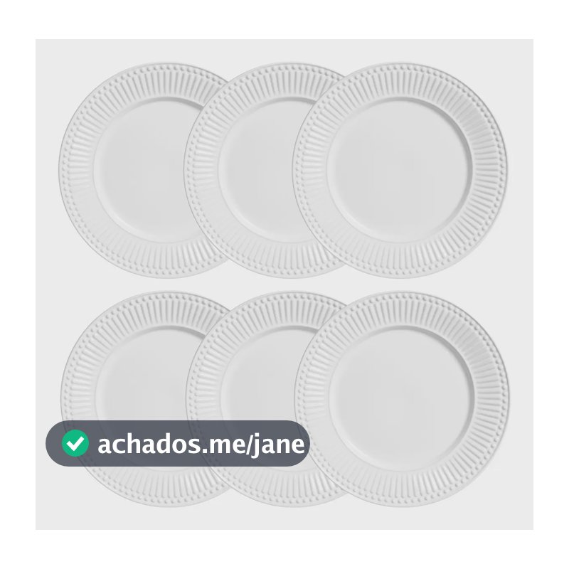 Conjunto Com 6 Pratos Rasos Roma Ravenna Branco Porto Brasil