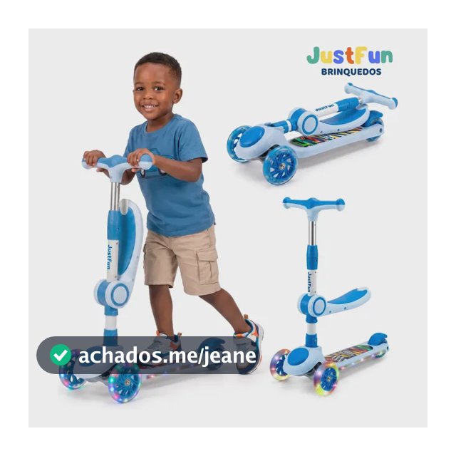 Patinete Infantil 3 Rodas Assento Ajustável Led Musical 2em1 JustFun Brinquedos Cor Azul