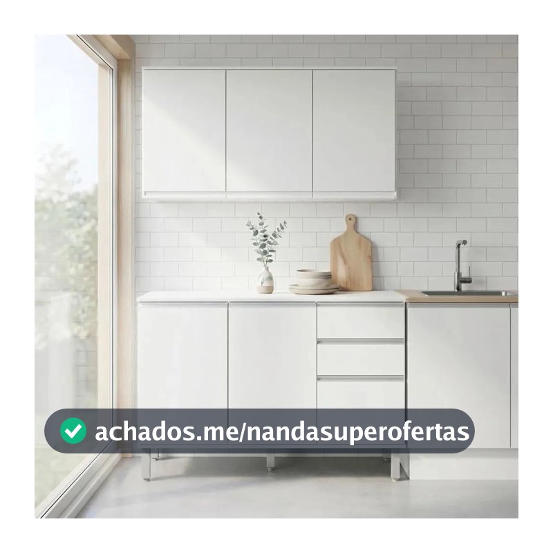 Cozinha Compacta Nina Branca com Armário Aéreo e Balcão para Cozinhas Pequenas