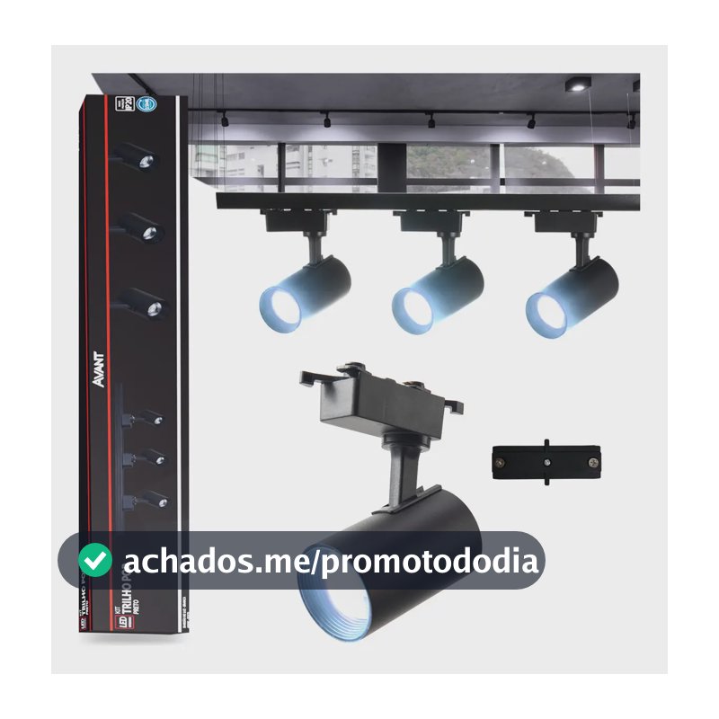 Kit 3 Spot Led + 1 Metro de Trilho Pop T1 de Sobrepor 15w 6500k Branco Frio 110v/220v Preto Cod: 251931414 Avant