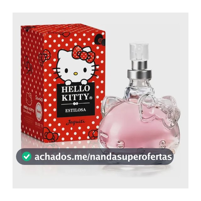 Perfume Hello Kitty Estilosa Jequiti 25ml Desodorante Colônia Feminina Frutal Romântica Frasco de Vidro com Spray Embalagem Compacta para a Bolsa e o Uso Diário