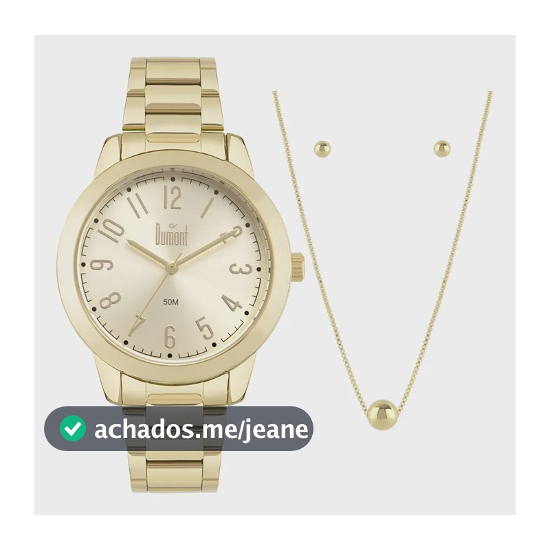Kit Relógio Feminino Dourado Dumont Com Semijoia Dourado