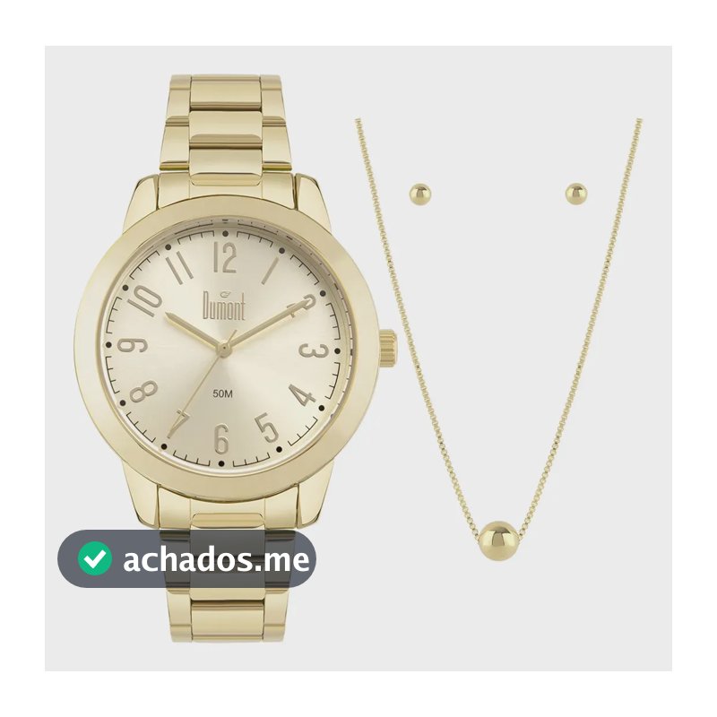 Kit Relógio Feminino Dourado Dumont Com Semijoia Dourado