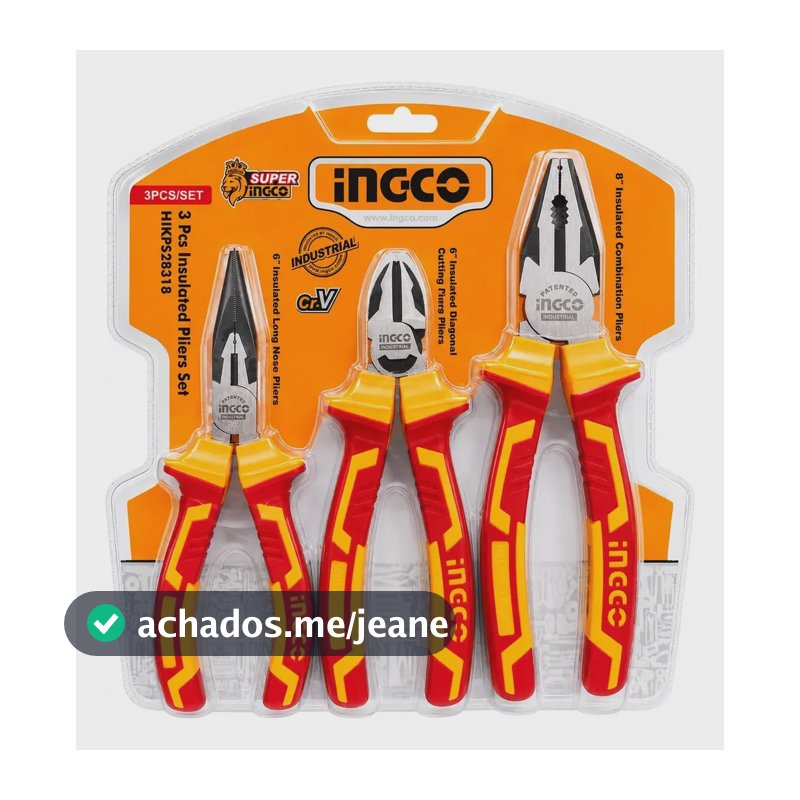 Jogo Alicates Isolados 1000v Ingco 3 Peças Eletricista