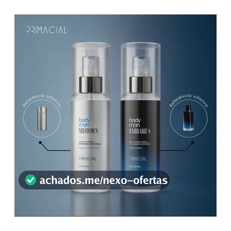 KIT BODY SPLASH MASCULINO BARBARIUS E MIDTOWN 200ML - PRIMACIAL PERFUME FRESCO AMADEIRADO