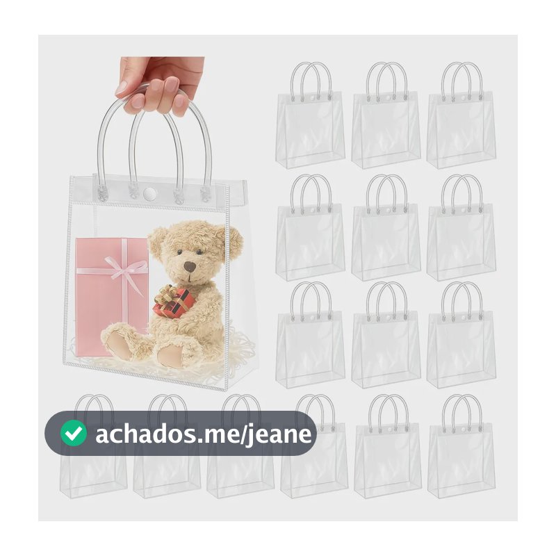 Kit Sacola Plástica Transparente Pvc C/ Botão Alça 26x20x8cm 20pcs