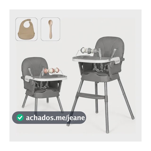 Cadeira Alimentação Bebê Ajustável Com Utensílios Incluídos Modelo Com Utensílios Cinza