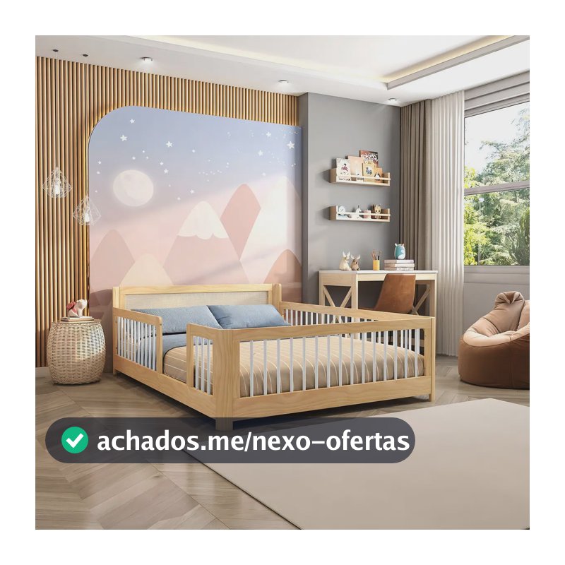 Cama Infantil casal montessoriano wave com rattan Casatema