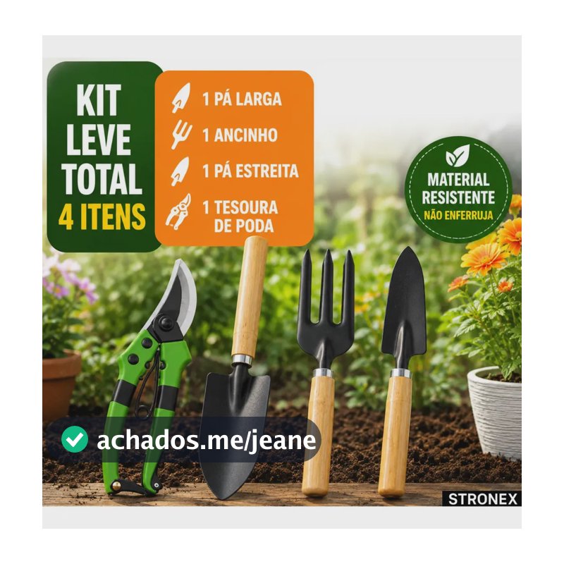 Kit Para Ferramentas Para Jardinagem Completo 4 Peças Tesoura De Poda + Pá + Gancho + Ancinho Stronex