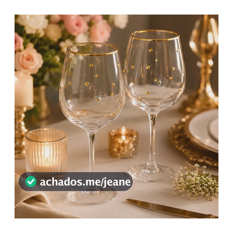 Conjunto 2 Taças Para Vinho Fio De Ouro E Bolinhas 350ml Transparente