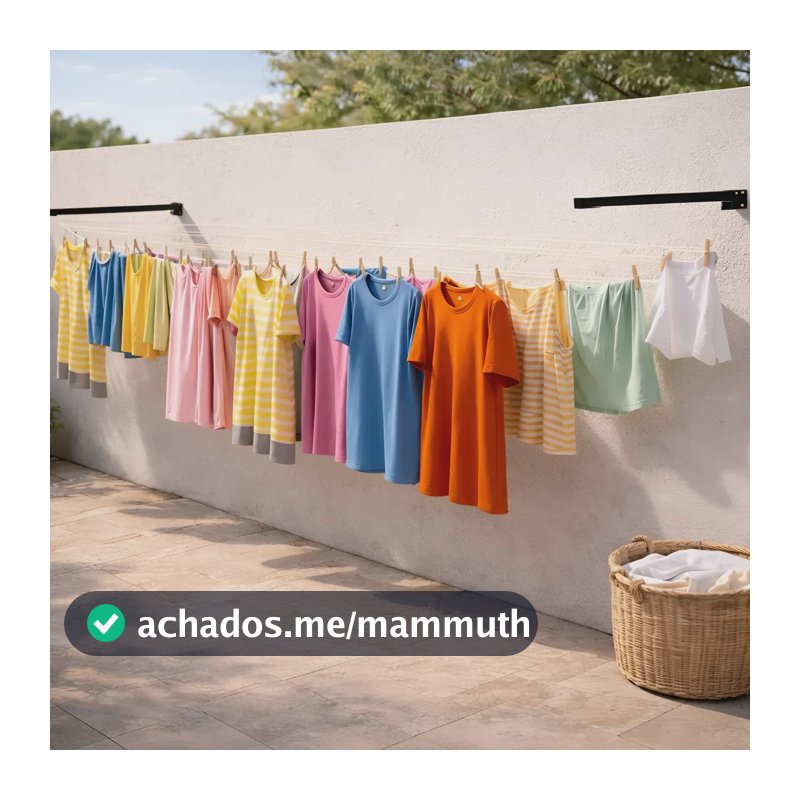 Varal De Roupa Retratil Dobravel De Parede + 20m De Corda Preto